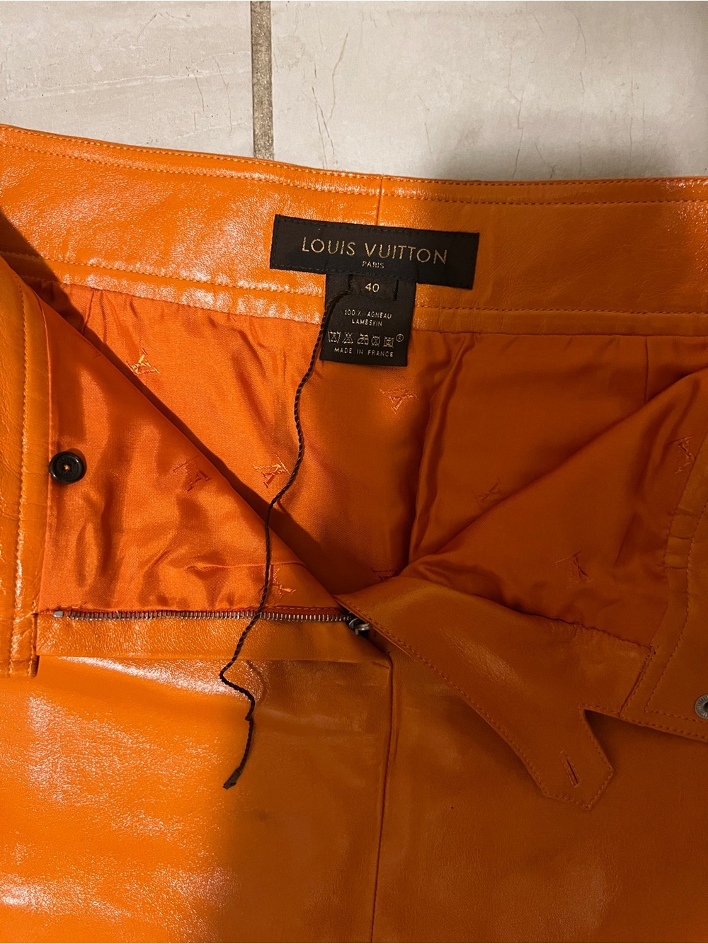 Louis Vuitton Orange Leather Mini Skirt